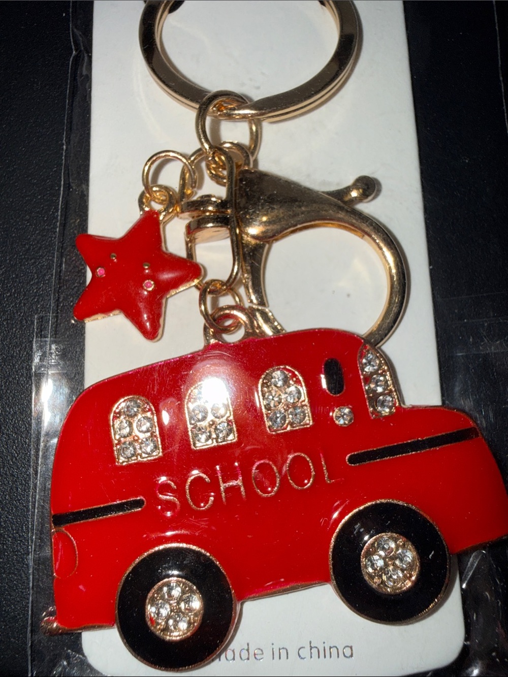 Kids Red School Bus Keychain by